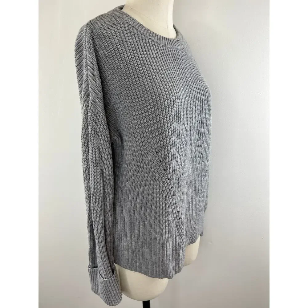 Magaschoni Cotton Blend Chunky Knit Gray Pullover Sweater Long Sleeve S Small